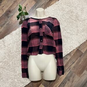 Urban Outfitters BDG Small Plaid Distressed Factory Fade Cropped Button Down Top